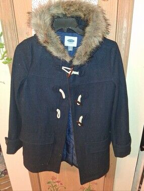Old Navy Navy Wool-Blend Toggle Coat with Faux Fur Hood